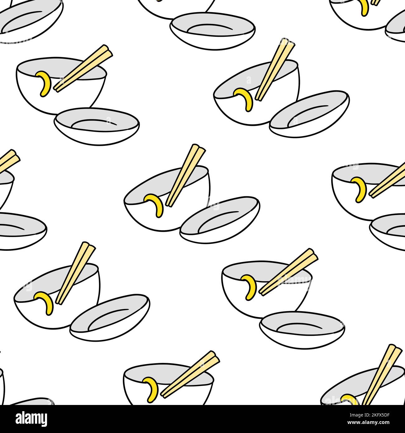 Un vecteur de motif sans couture modifiable de restes de nouilles dans des bols avec baguettes Illustration de Vecteur