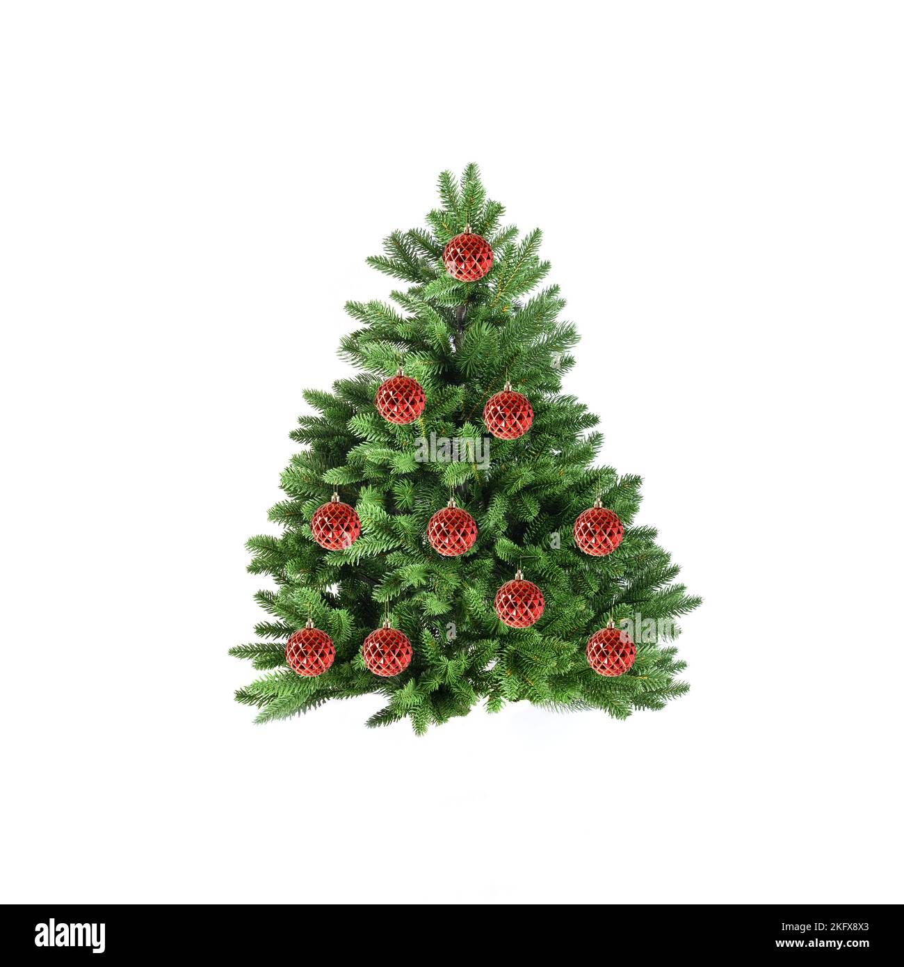 Sapin Boules Rouges Elegant Sapin de Noël artificiel avec boules rouges isolées sur fond blanc ...