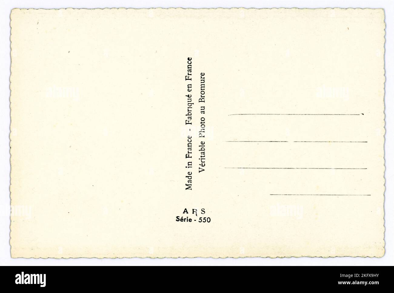 Au verso de la carte postale française de l'époque des années 1940. Banque D'Images