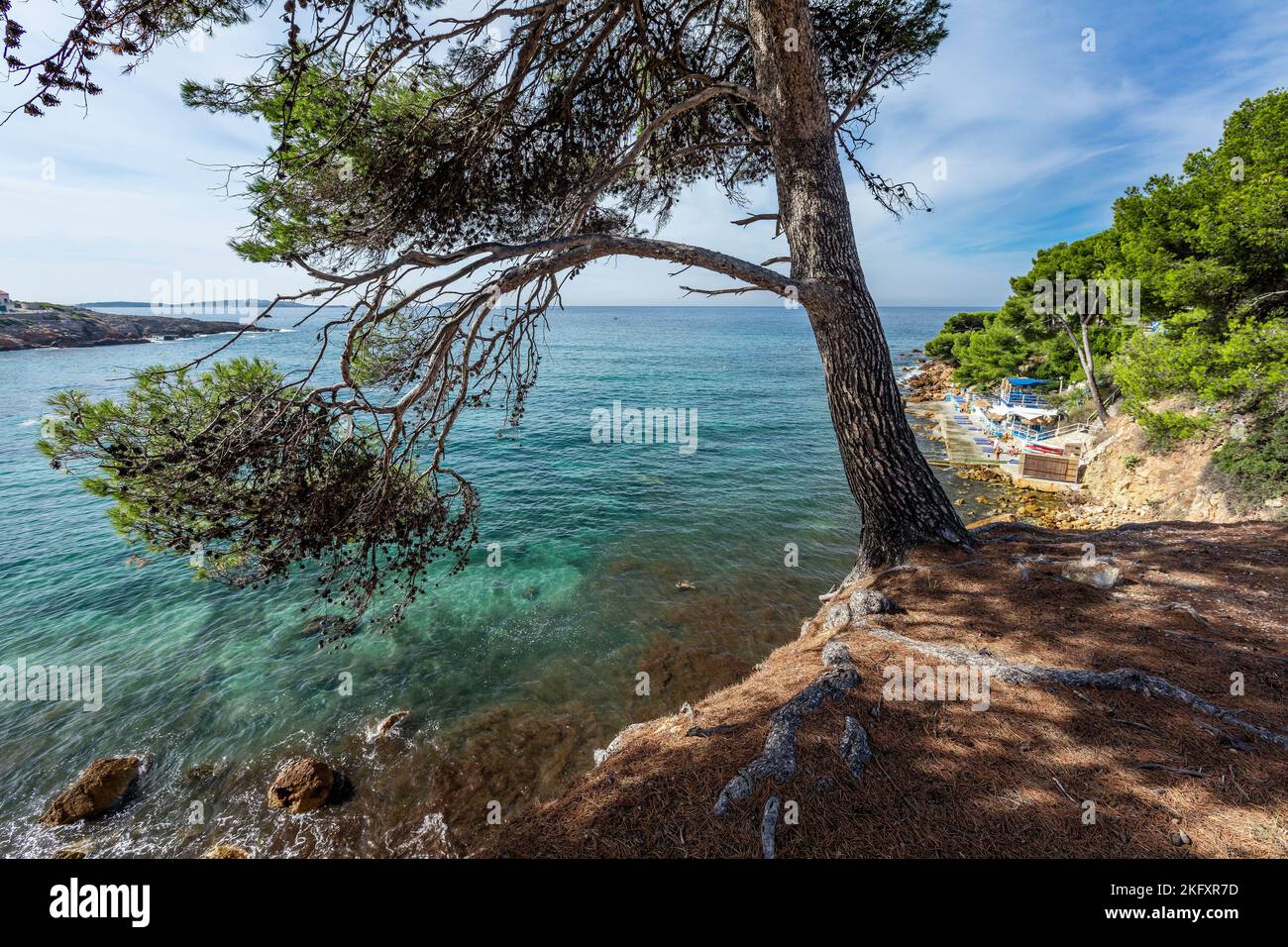 France, Var (83) Sanary-sur-Mer, Baie de Portisol, Restaurant Plage la Kima Banque D'Images