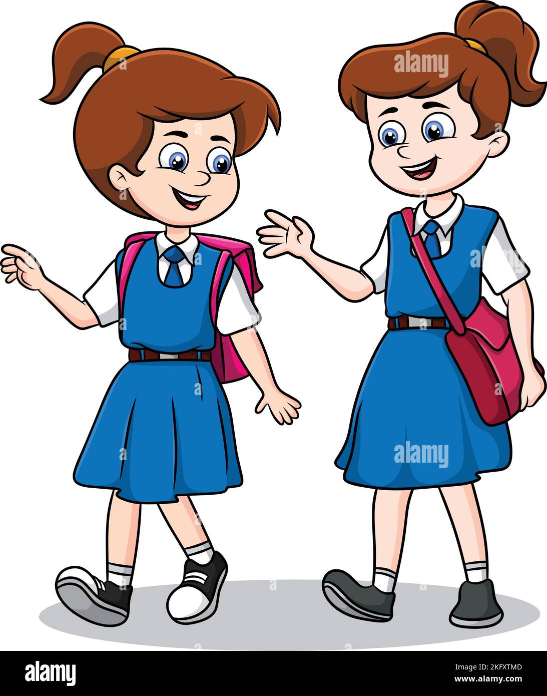 Deux écolières vont à l'école mignon dessin animé illustration vectorielle Illustration de Vecteur