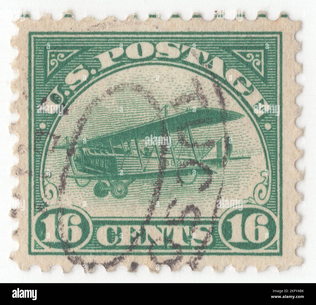 USA 1918 Un timbre vert de 16 cents de poste aérien représentant