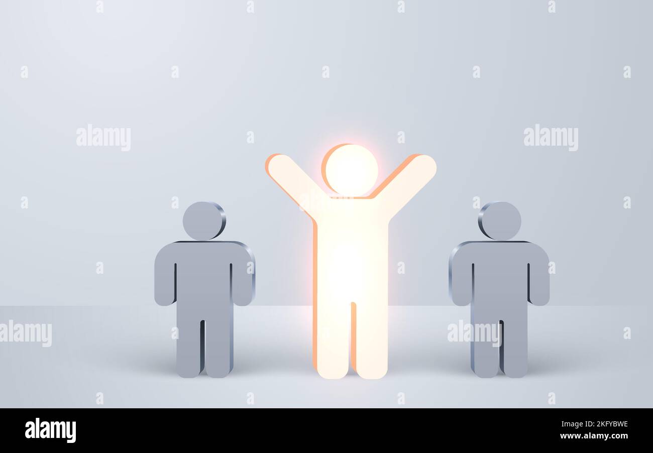 Démarquez-vous de la foule. Un homme lumineux se tenant debout avec les bras ouverts entre autres. Illustration vectorielle Illustration de Vecteur