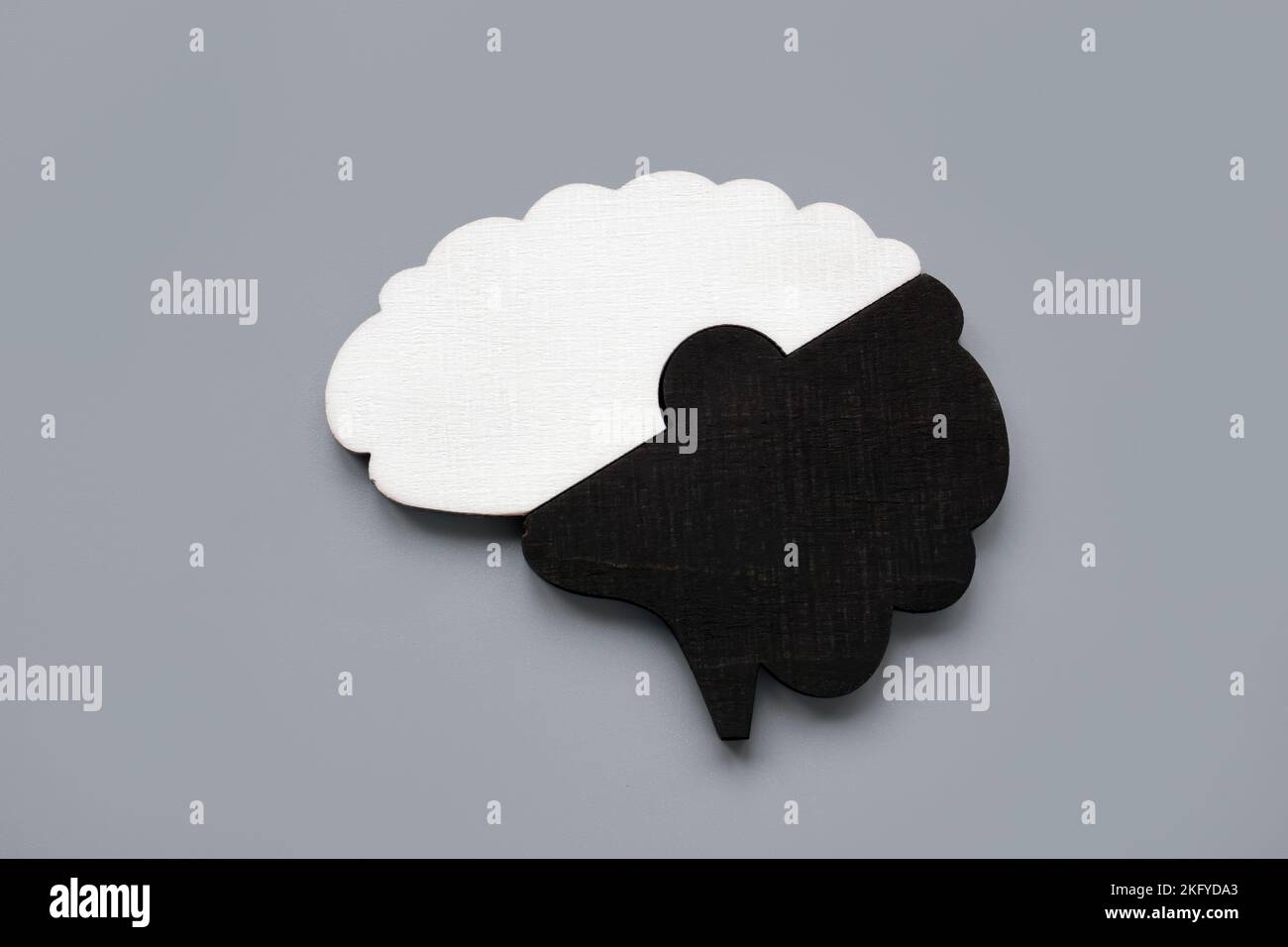 Cerveau de deux parties noir et blanc. Concept de pensée binaire. Banque D'Images