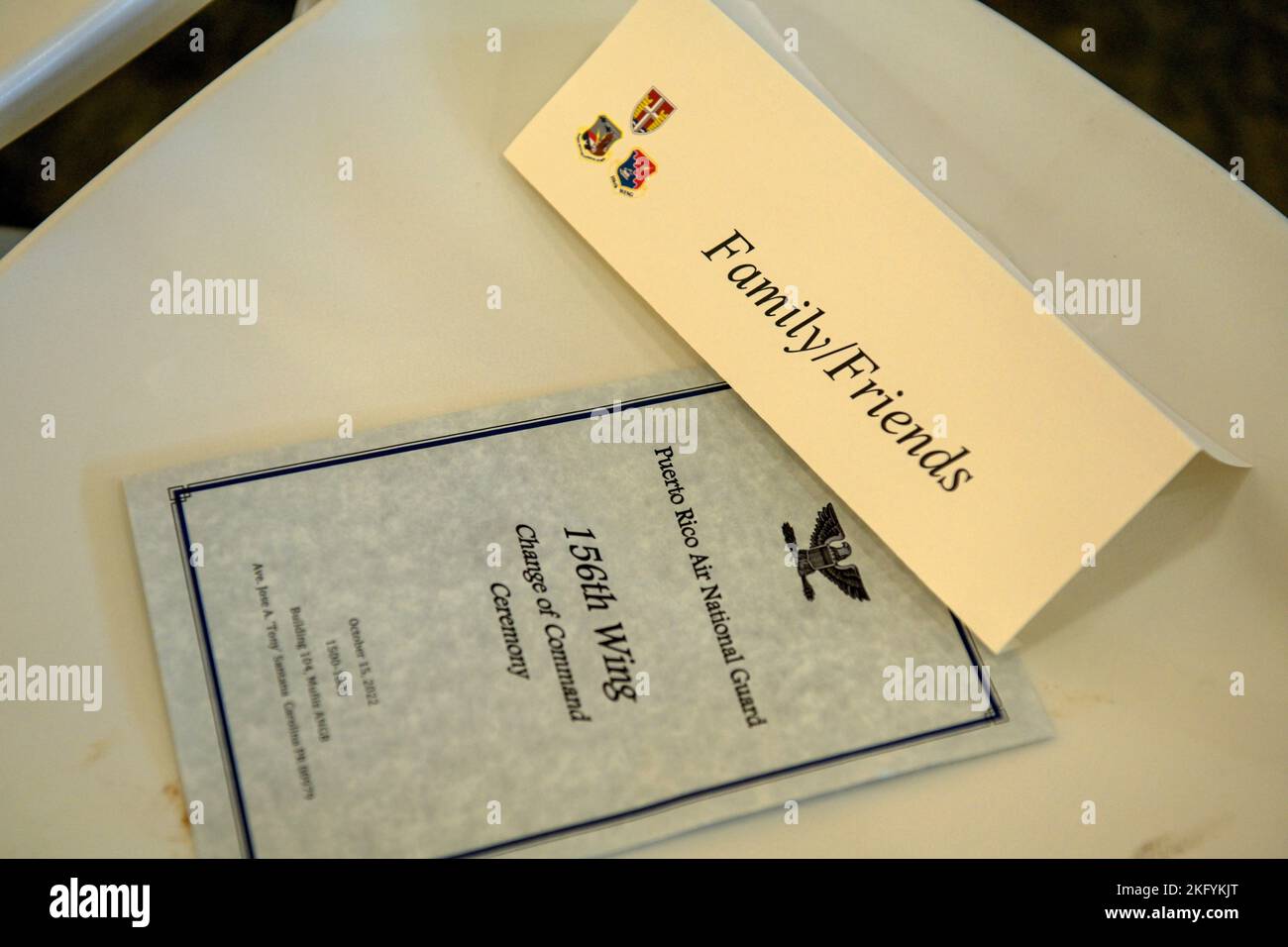 La 156th e Escadre accueille une cérémonie de passation de commandement à la base de la Garde nationale aérienne de Muñiz, en Caroline, à Porto Rico, le 15 octobre 2022. La cérémonie de passation de commandement a eu lieu pendant l'exercice régulier prévu en octobre. Banque D'Images