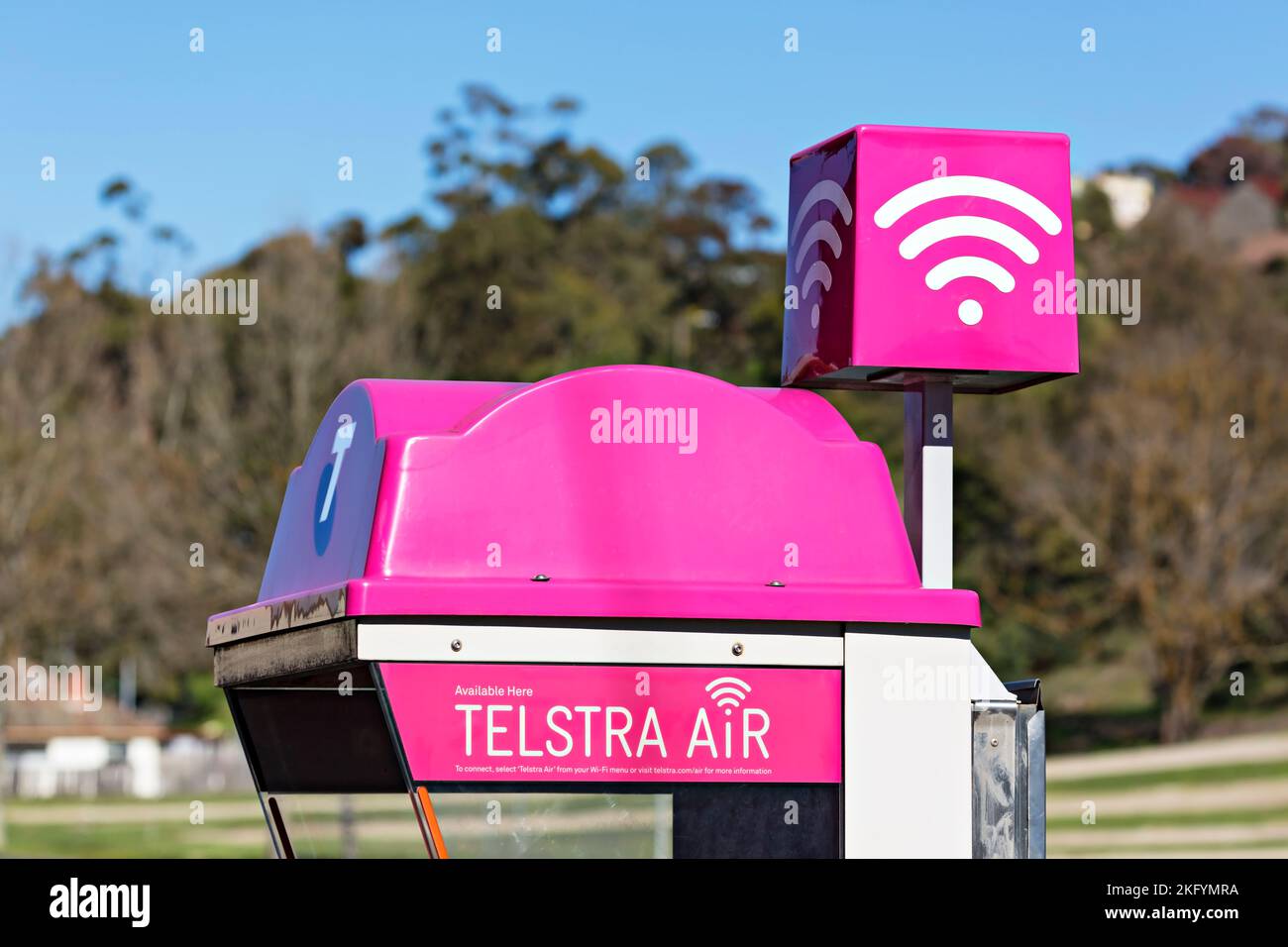 Ballarat Australie / Telstra téléphone Booth promotion du réseau Wi-Fi Telstra Air. Banque D'Images