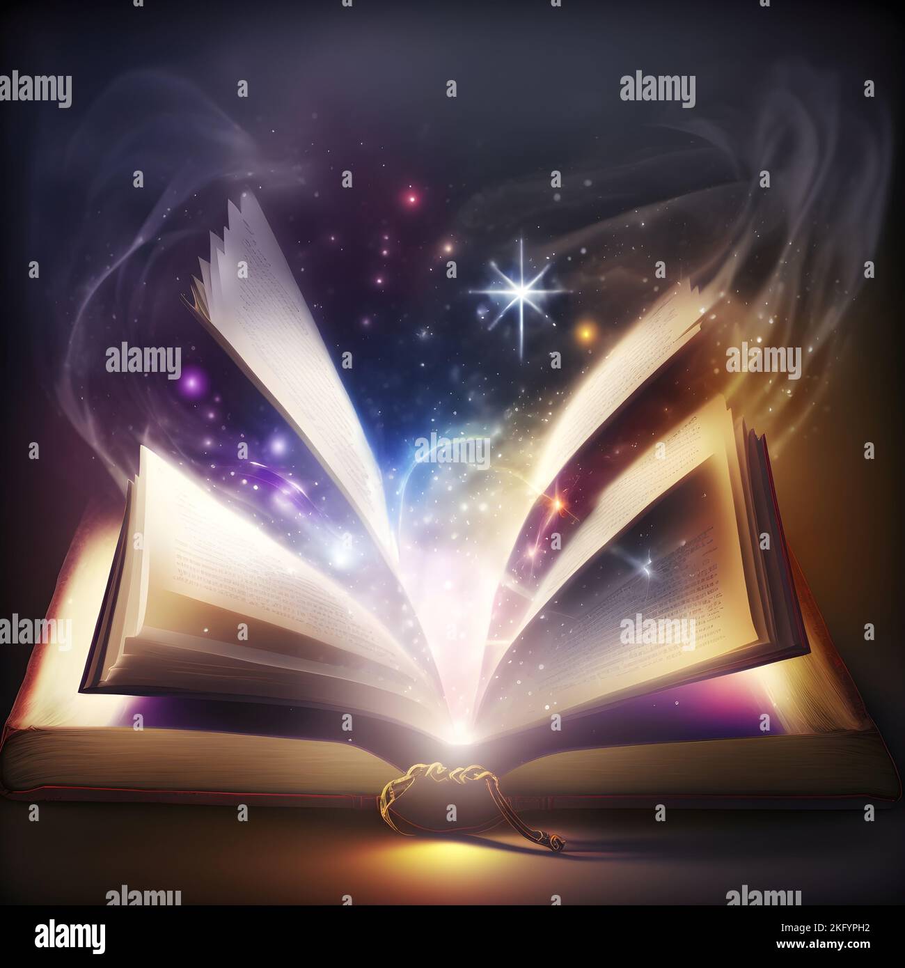 Un livre magique ouvert avec des étincelles sortir Banque D'Images