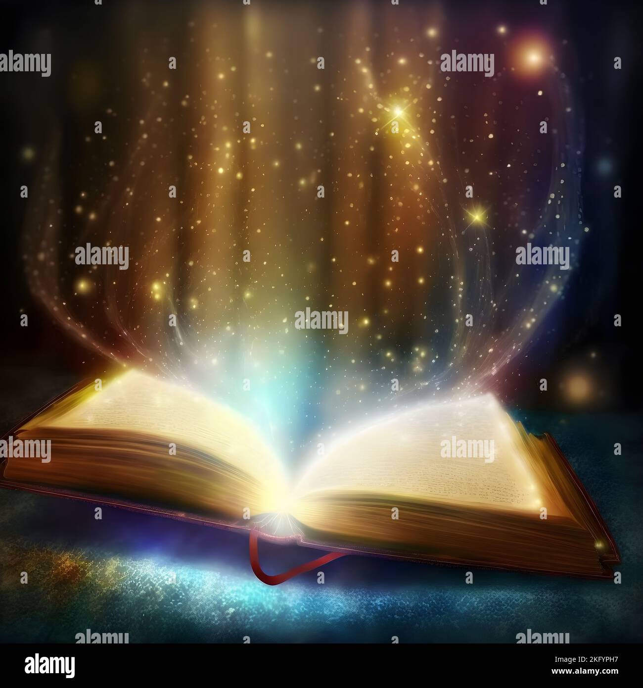 Un livre magique ouvert avec des étincelles sortir Banque D'Images