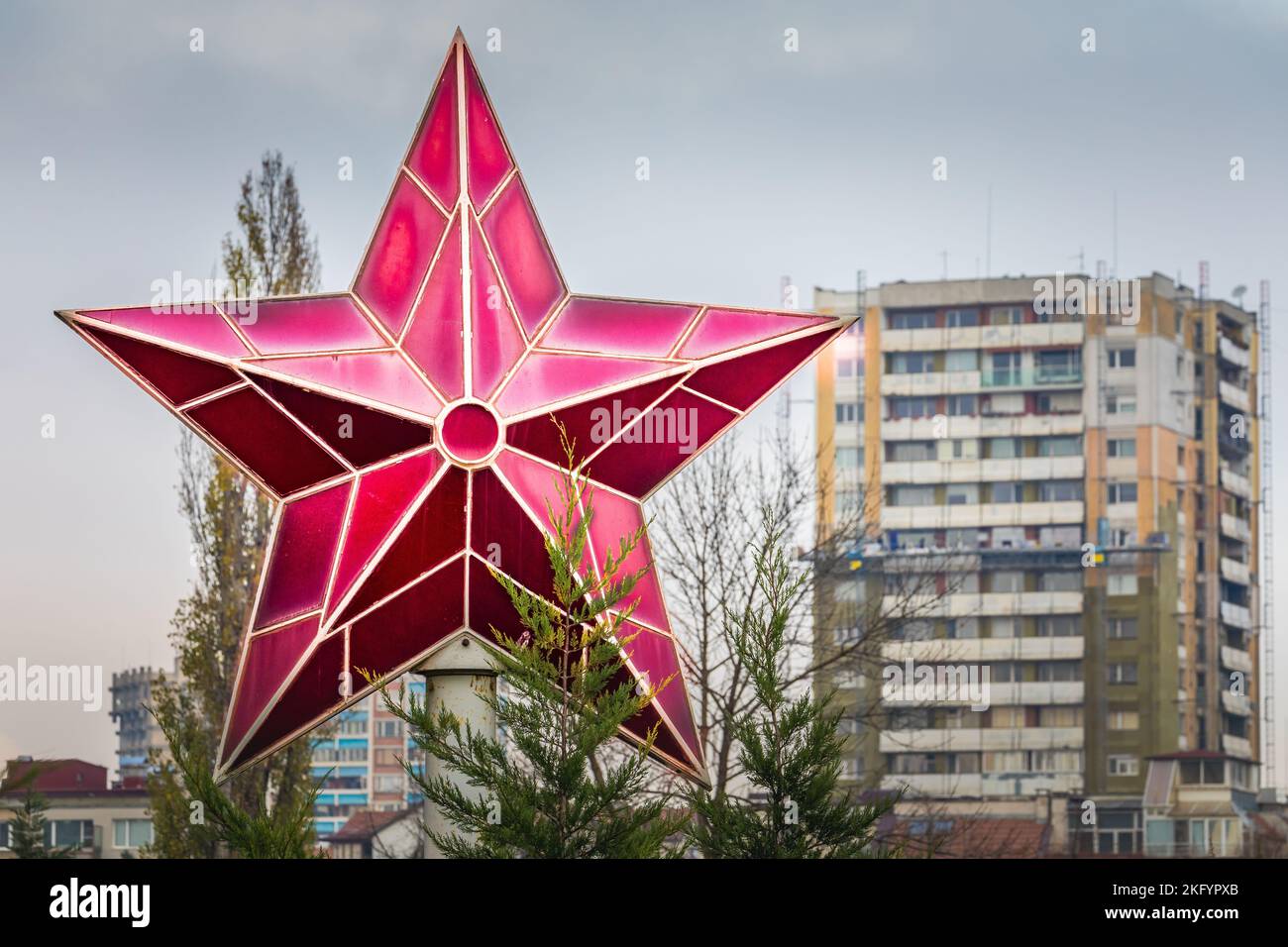 Symbole étoile rouge soviétique du communisme à Sofia, capitale de la Bulgarie Banque D'Images