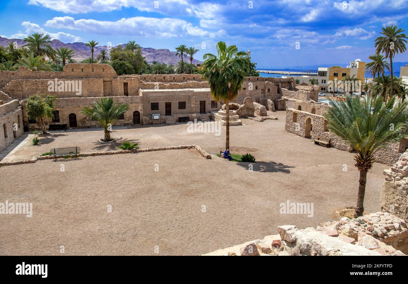 Vue panoramique sur le fort d'Aqaba datant du 16th siècle en Jordanie Banque D'Images