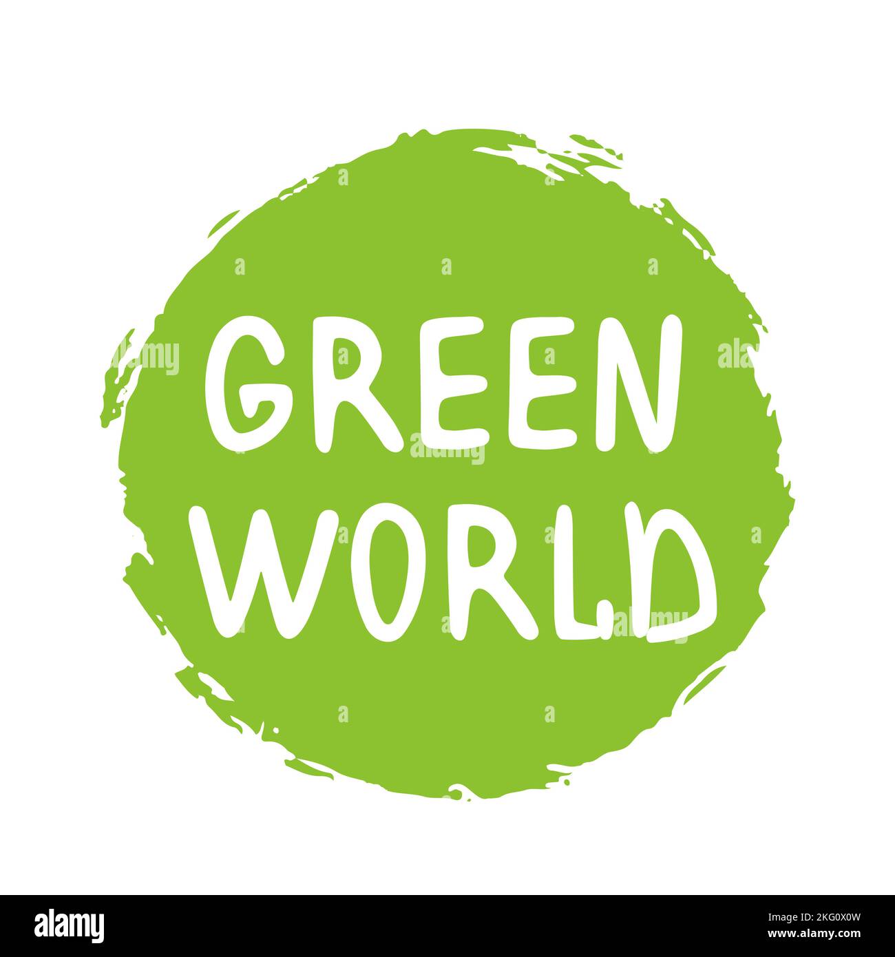 Illustration vectorielle. Lettrage manuscrit de Green World. Modèle pour carte de vœux, affiche, étiquette et étiquette. Objets isolés sur fond blanc. Illustration de Vecteur