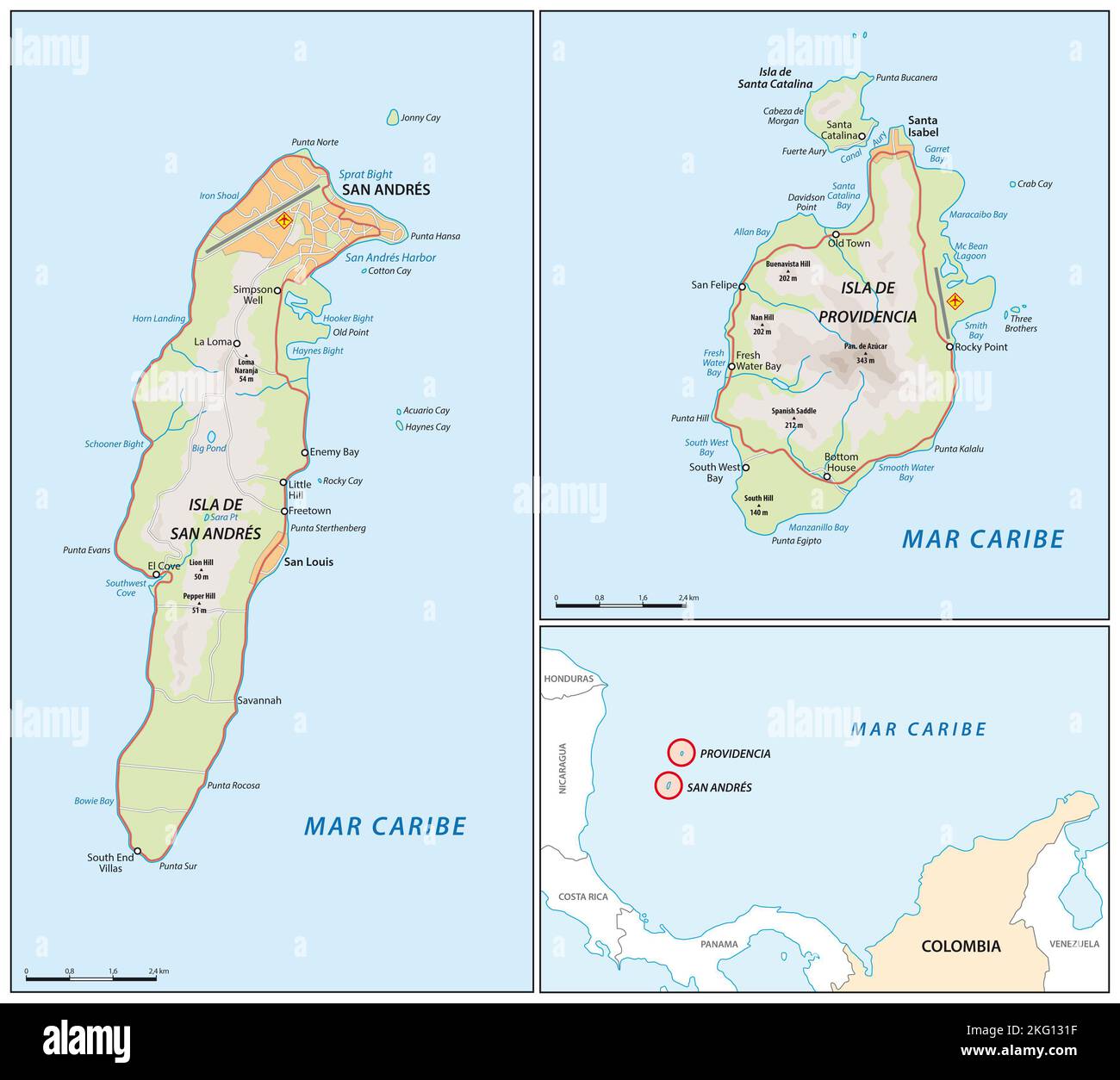 Carte des îles colombiennes de San Andrés et Providencia Banque D'Images