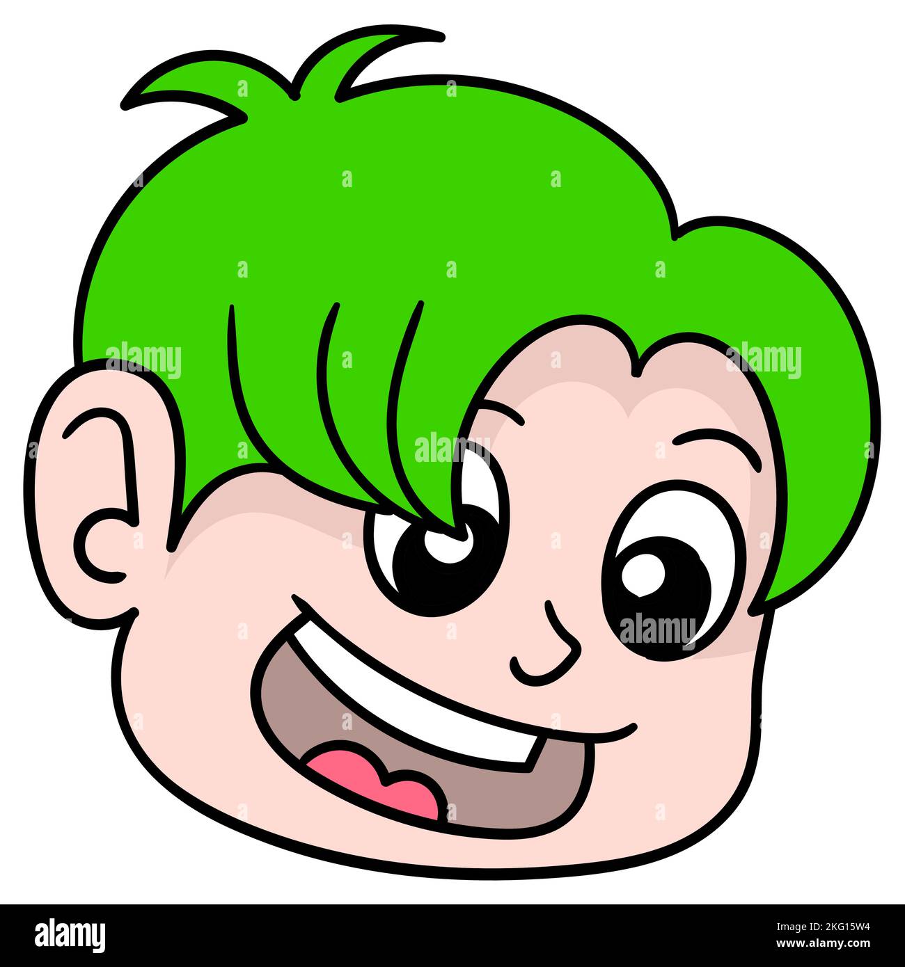 Illustration vectorielle d'un personnage de dessin animé de garçon aux cheveux verts heureux isolé sur fond blanc Illustration de Vecteur