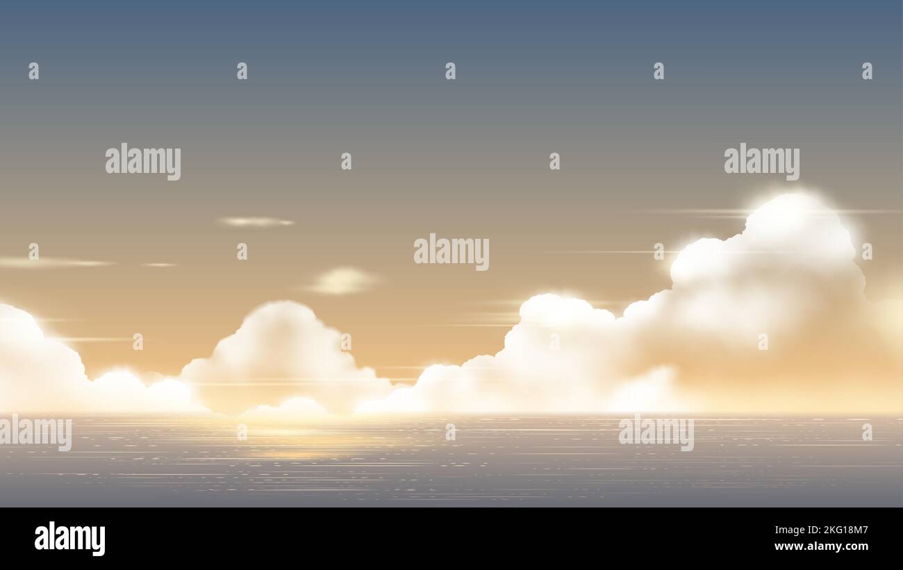 illustration vectorielle des nuages de cumulonimbus à l'horizon de l'océan pendant la soirée Illustration de Vecteur