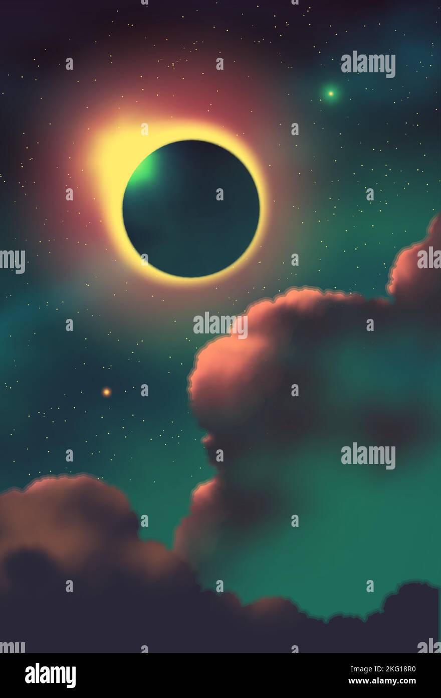illustration vectorielle des nuages de cumulonimbus la nuit avec un fond de nuit étoilée et de lune éclipse Illustration de Vecteur