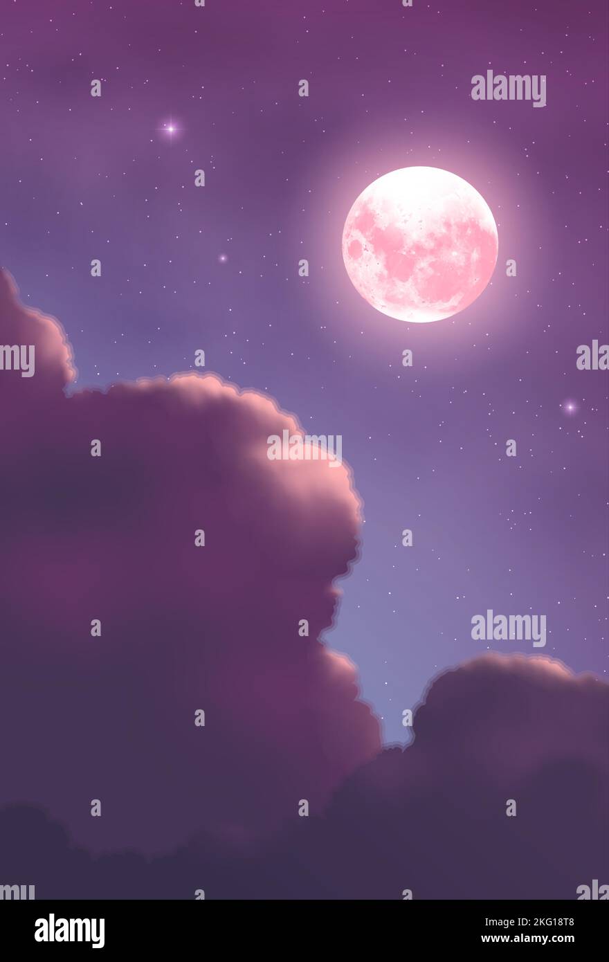 illustration vectorielle des nuages de cumulonimbus la nuit avec un fond de nuit étoilée et une grande lune pleine Illustration de Vecteur