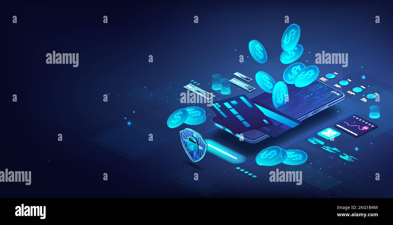 Dépôt de pièces dans un téléphone portable. 3D illustration isométrique Illustration de Vecteur