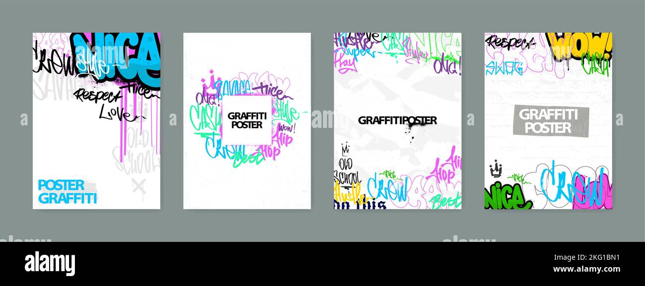 Affiches, graffiti et étiquettes d'art de rue avec effet grunge et éclaboussures Illustration de Vecteur