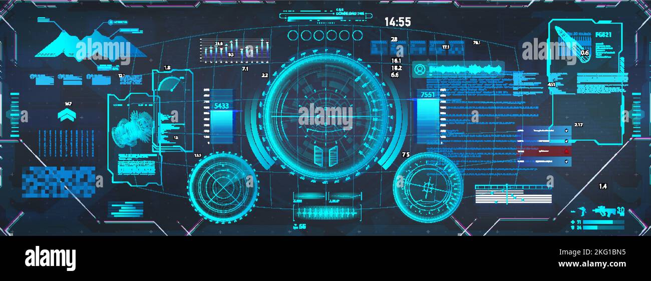 Réalité virtuelle FUI HUD, vue depuis le casque. Affichage tête haute SCI-fi Illustration de Vecteur