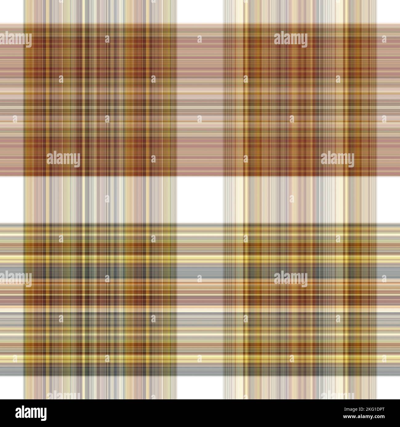 Tissu écossais blanc forêt à motif sans couture. Motif écossais de forêt automnale ton sur ton avec texture organique. Arrière-plan de bande orange pour papier peint rugueux. Banque D'Images