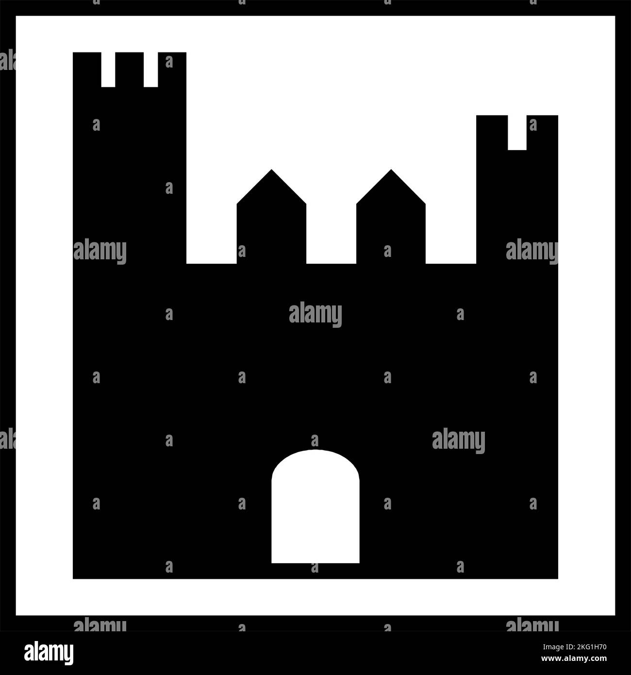 Symbole d'attraction touristique, Château, panneaux d'information touristique, panneaux de signalisation routière qui fournissent des informations touristiques sont normalement en marron foncé. Illustration de Vecteur