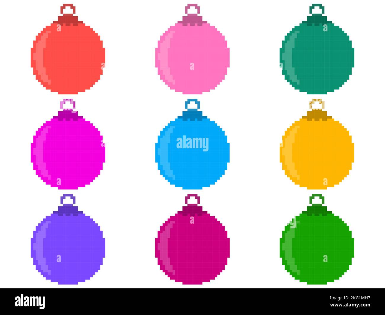 Ensemble d'icônes de boules de Noël pixel. Boules de Noël dans le style