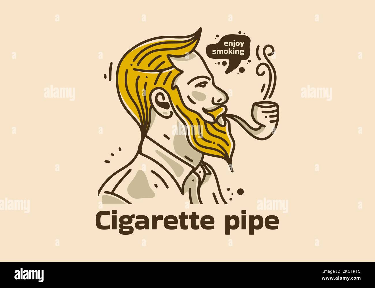 Illustration d'art vintage de l'homme fumant avec pipe de cigarette Illustration de Vecteur