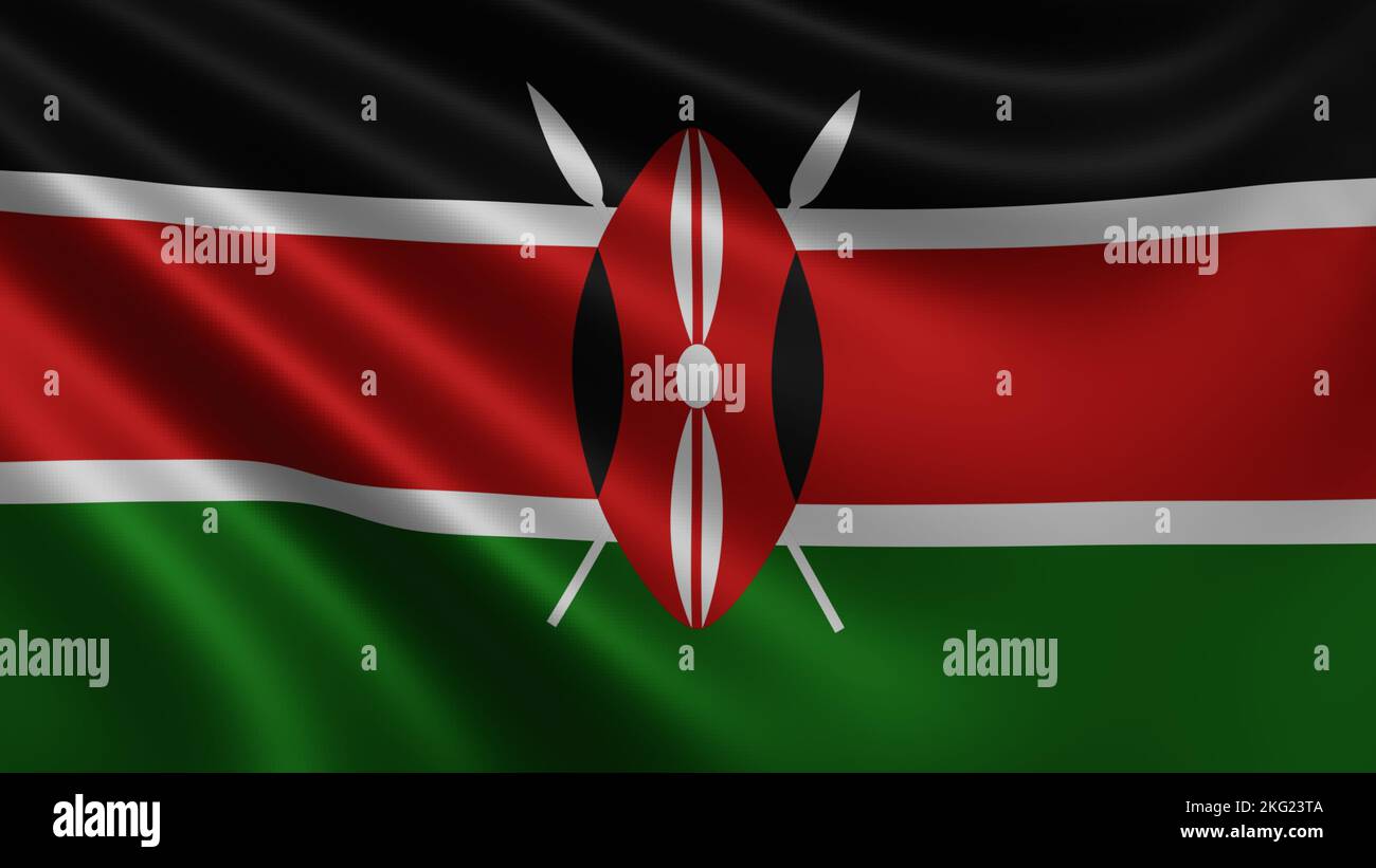 Rendu du drapeau du Kenya en gros plan, le drapeau national du Kenya en résolution 4K, gros plan, couleurs: RVB. Banque D'Images