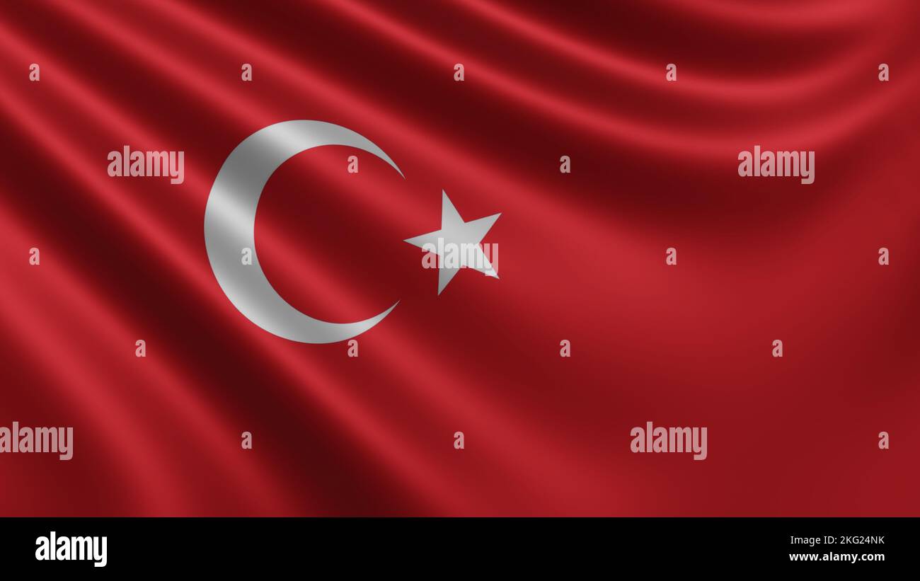 Rendu du drapeau de la Turquie flotte dans le vent gros plan, le drapeau national de la Turquie flotte en résolution 4K, gros plan, couleurs: RVB. Banque D'Images
