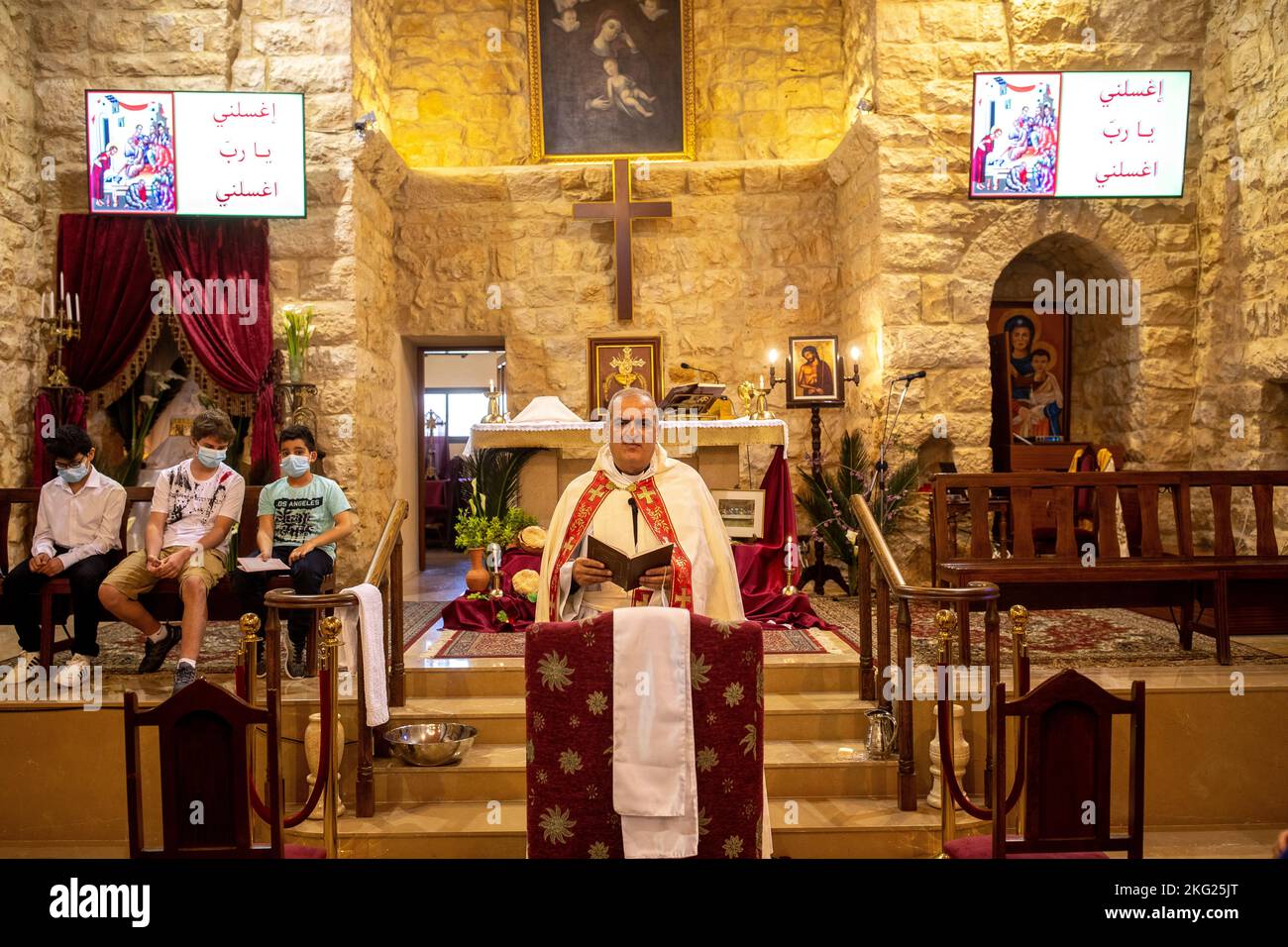Fête du jeudi Maundy dans notre église notre-Dame maronite, Bdadoun, Liban Banque D'Images