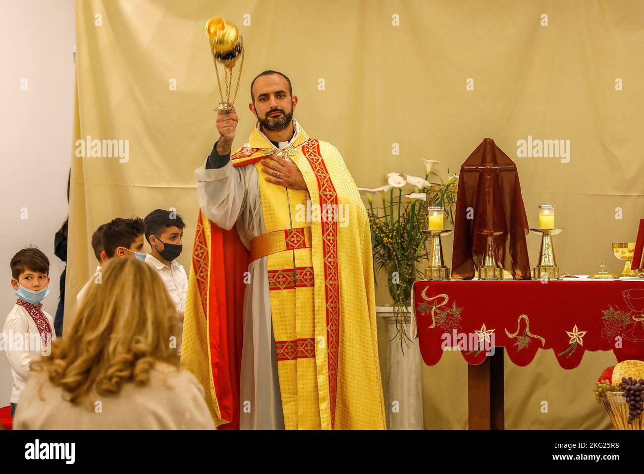 Célébration du jeudi Maundy dans notre église notre-Dame maronite, Houmal, Liban Banque D'Images