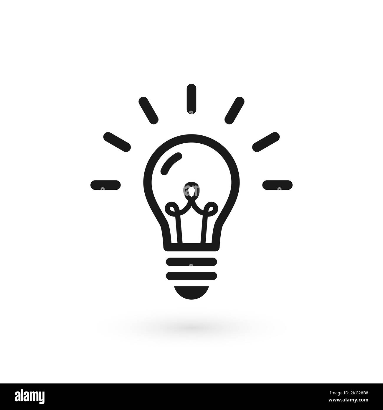 Ampoule Lumière Noire icône rougeoyante. Lampe électrique isolé sur fond blanc avec des rayons et de l'abrégé du filament. Vector illustration design plat, Illustration de Vecteur