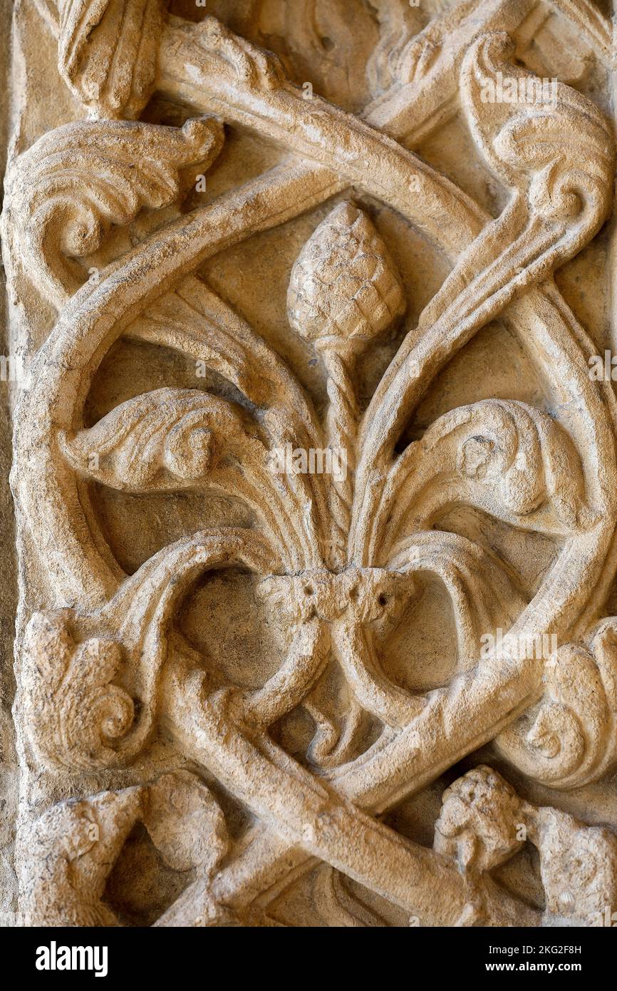 Cathédrale Saint Julien, le Mans, France. Grugeages Banque D'Images