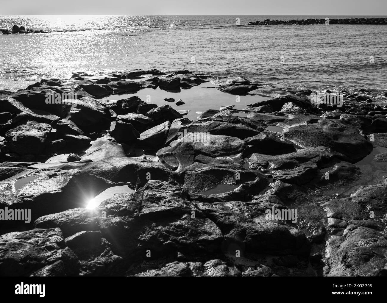 Paysage marin des Rocheuses en noir et blanc Banque D'Images