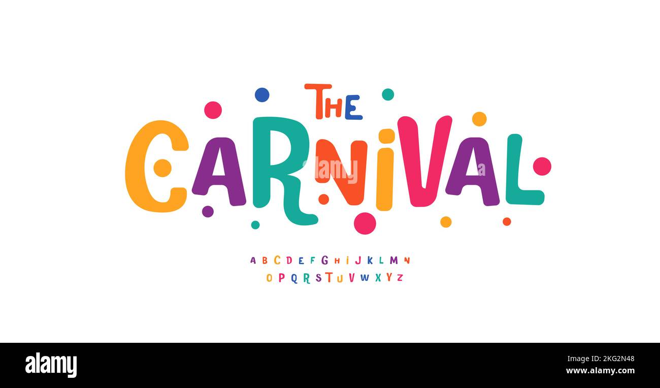 Alphabet coloré de Carnaval, lettres ludiques, police de festival drôle pour le logo lumineux de fiesta, le titre mexicain, la typographie d'anniversaire et de carte de vœux Illustration de Vecteur