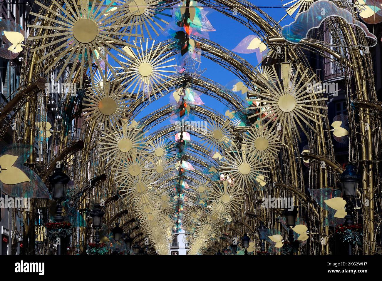 La célèbre illumination de Noël de la Calle Larios à Malaga. Espagne. Banque D'Images