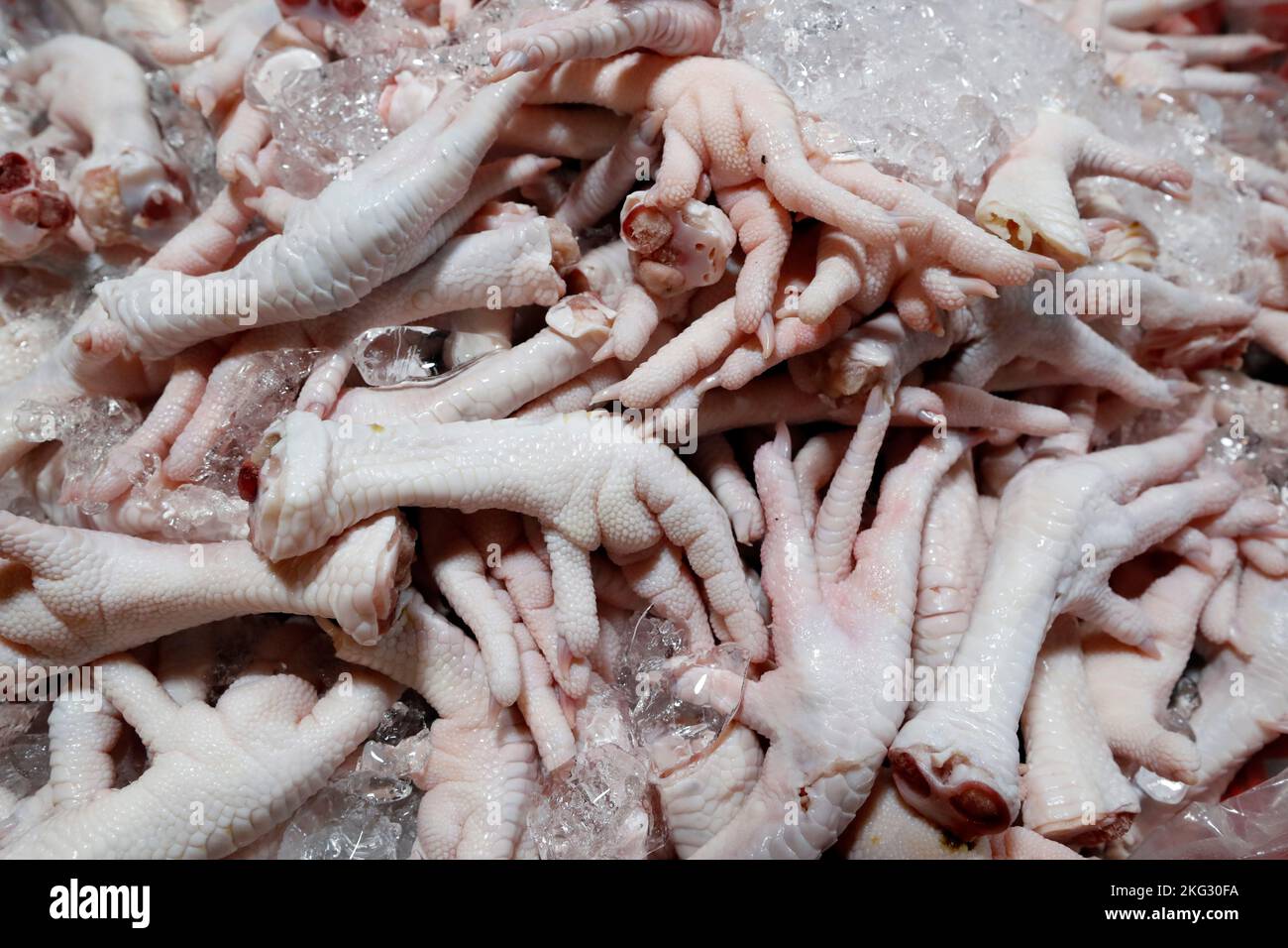 Pieds de poulet à vendre sur un marché alimentaire. Phnom Penh. Cambodge. Banque D'Images