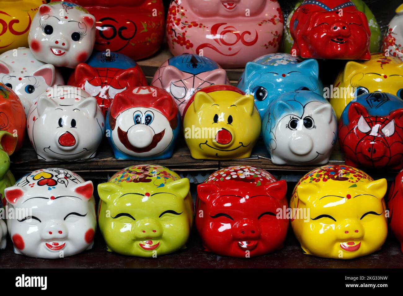 Des bancs de pigeons colorés pour le festival des noms de passage. Hanoï. Vietnam. Banque D'Images