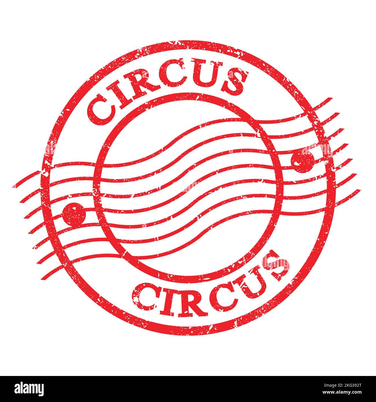 CIRQUE, texte écrit sur timbre postal rouge grungy. Banque D'Images
