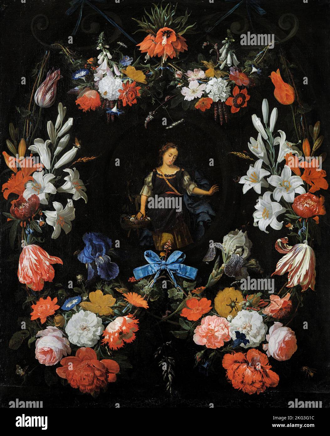 Abraham Mignon; guirlande de fleurs; Circa 1675; huile sur toile; Musée des beaux-arts de Bilbao, Bilbao, Espagne. Banque D'Images