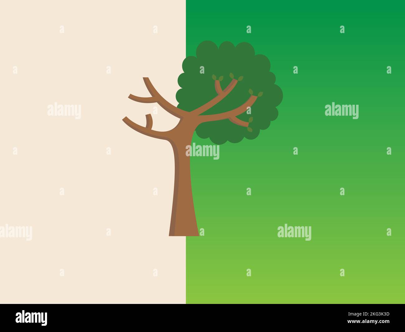 Arbre moitié vert et moitié sec, changement climatique concept Illustration de Vecteur
