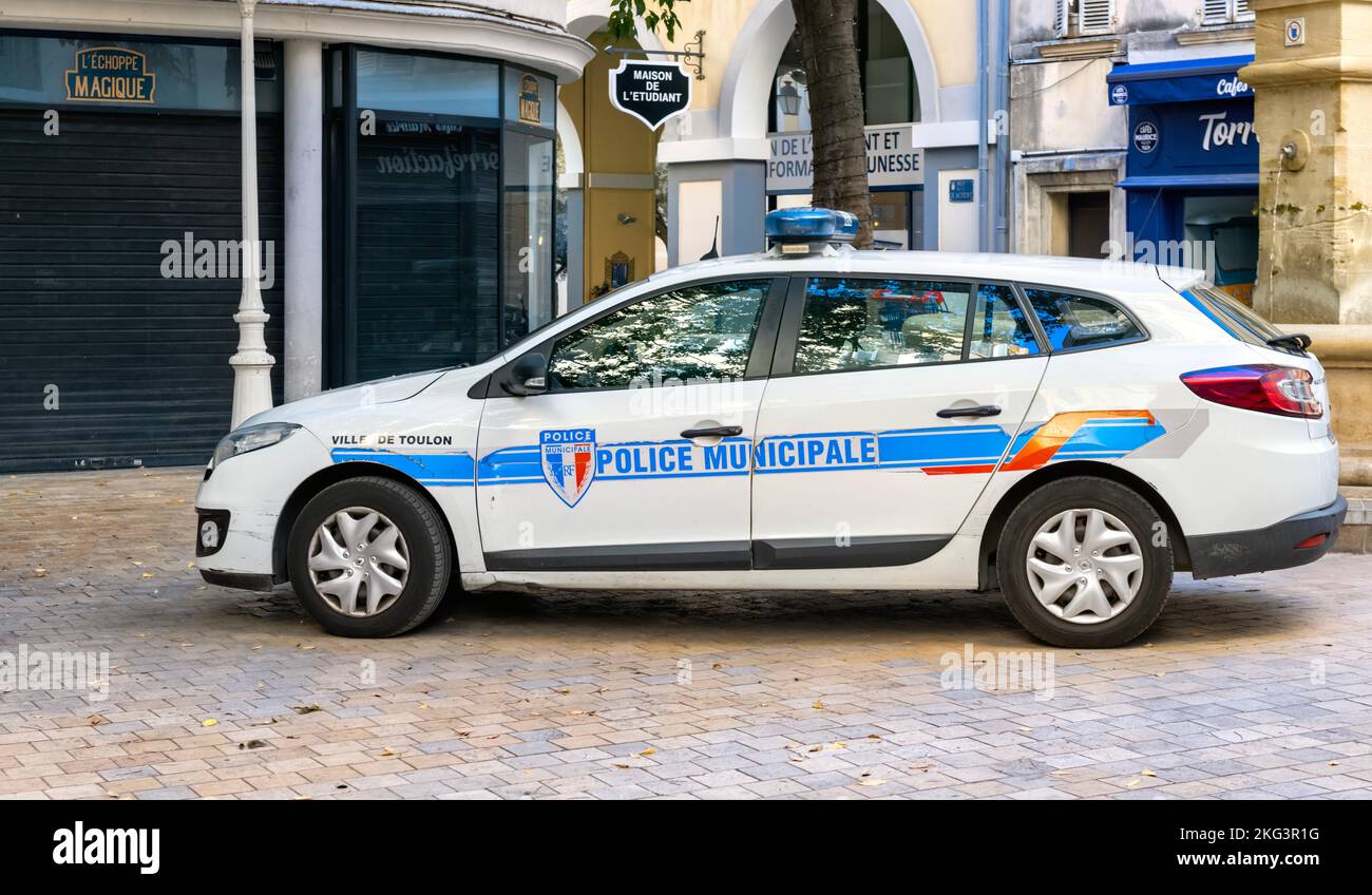 Toulon France, voiture de police municipale dans la vieille ville de Toulon Banque D'Images