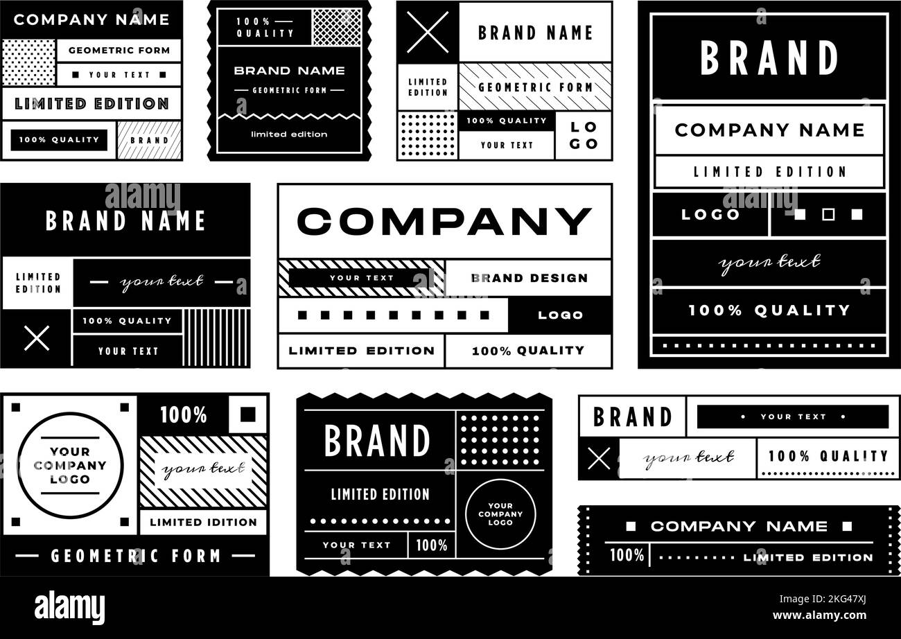 Modèle d'étiquette minimal. Étiquette géométrique, cadre de grille rétro et ensemble de vecteurs autocollants de marque Illustration de Vecteur