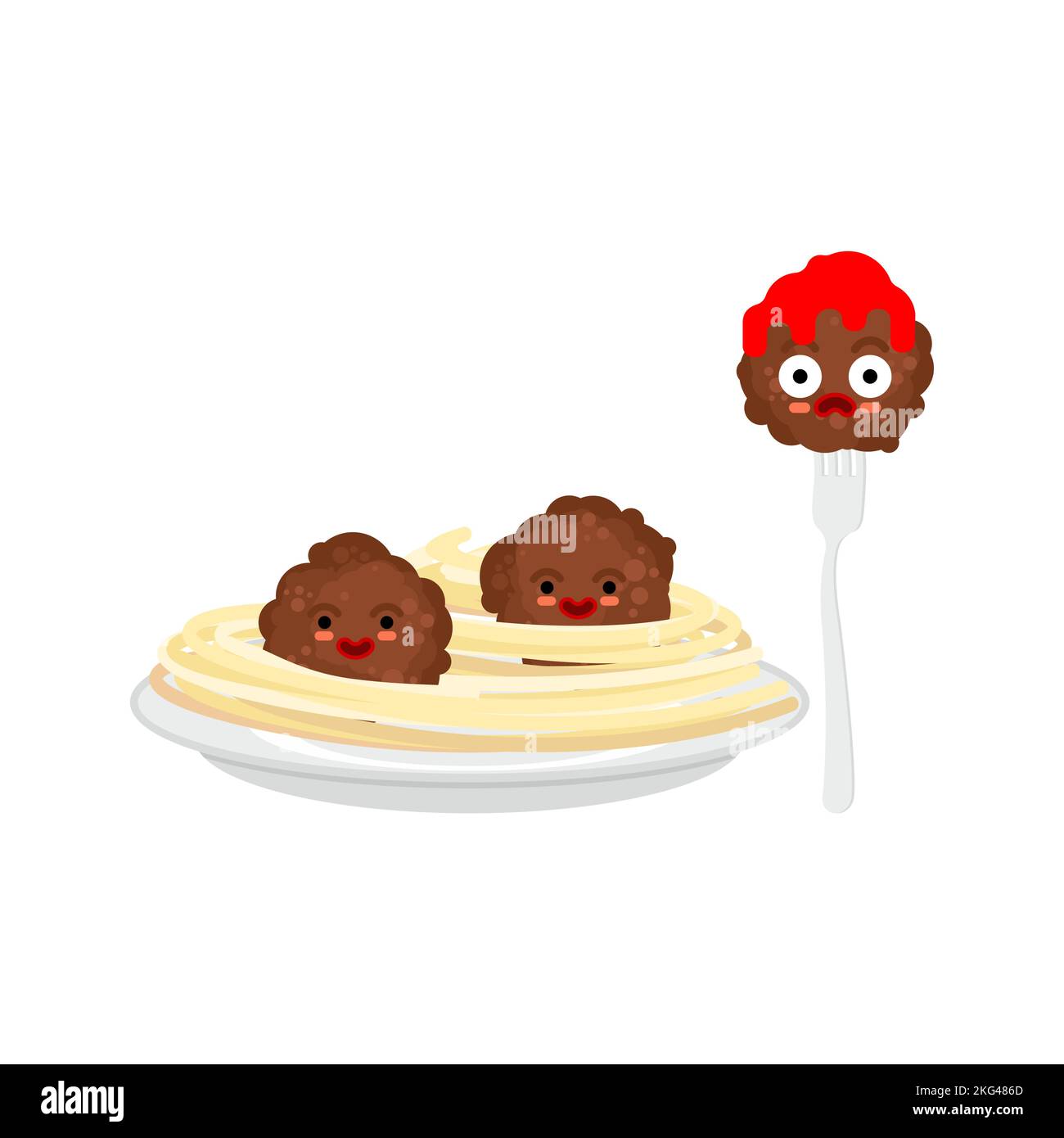 Meatball avec pâtes de la nourriture de dessin animé. Illustration vectorielle. Illustration de Vecteur