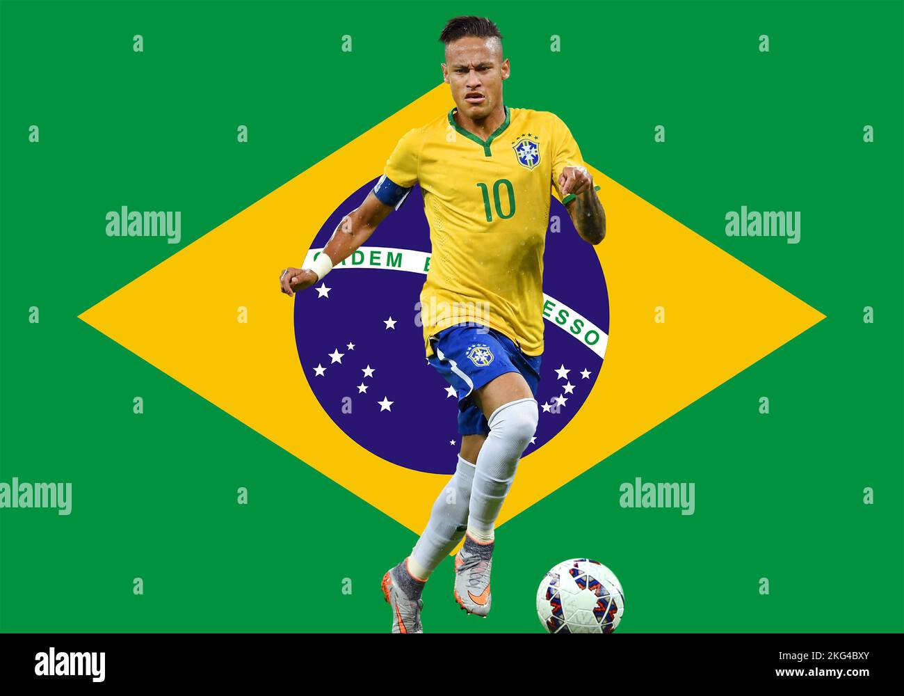 Neymar et drapeau du Brésil Banque D'Images