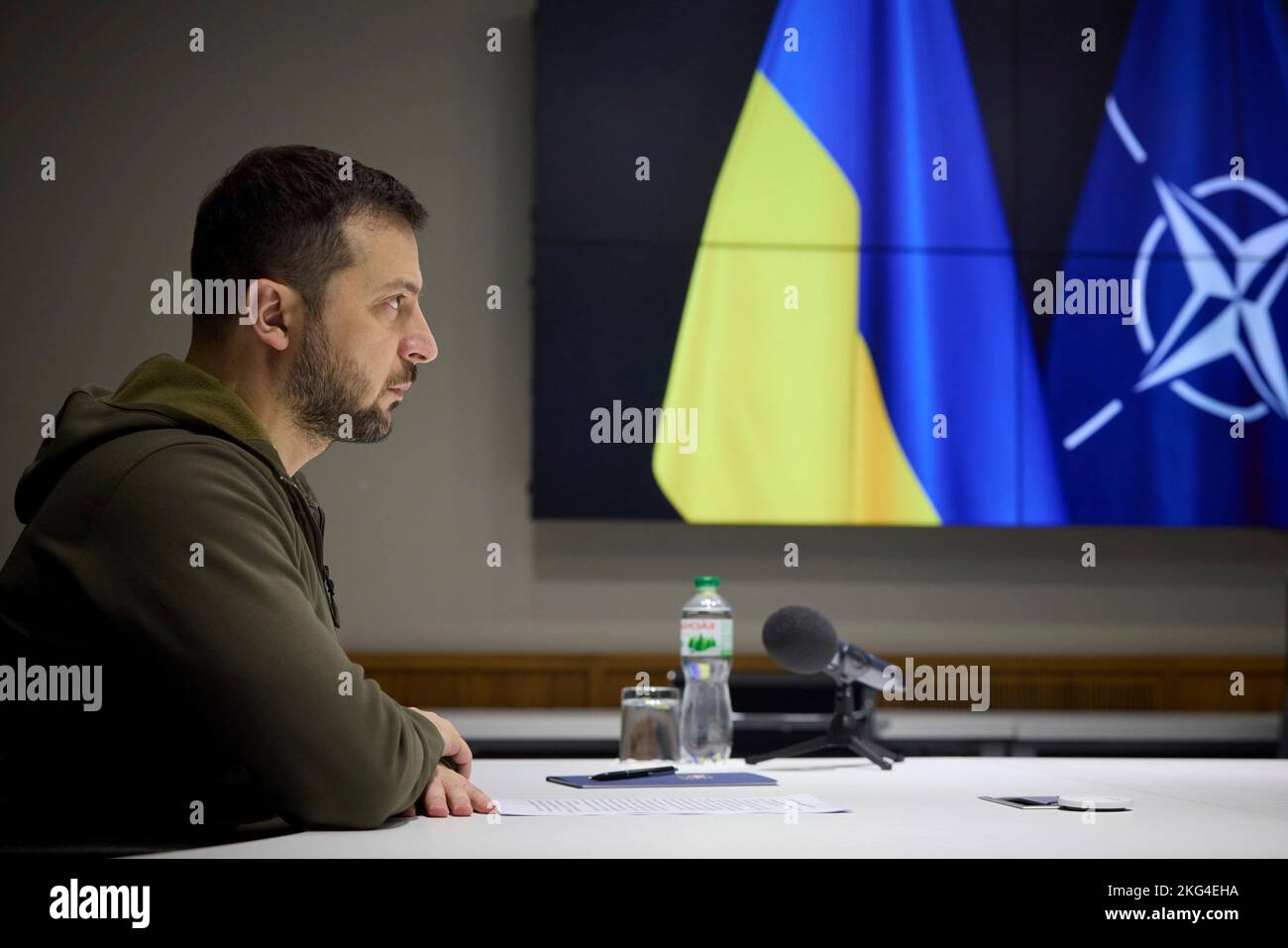 Kiev, Ukraine. 21st novembre 2022. Le président ukrainien Volodymyr Zelenskyy prononce un discours par liaison vidéo à la session annuelle de l’Assemblée parlementaire de l’OTAN depuis le palais Mariyinsky, 21 novembre 2022, à Kiev, en Ukraine. Credit: Présidence de l'Ukraine/Bureau de presse présidentiel ukrainien/Alamy Live News Banque D'Images