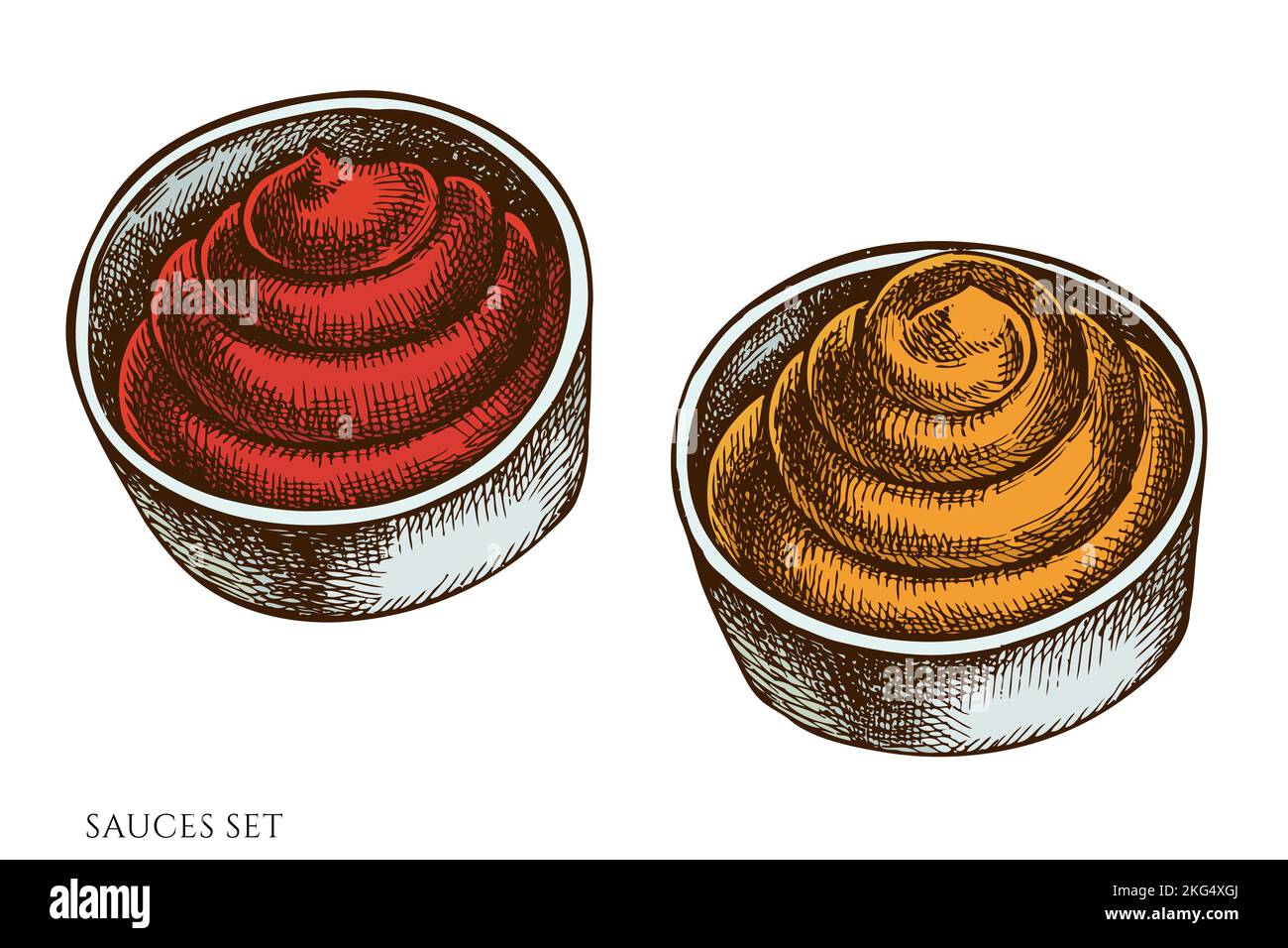 Collection d'illustrations vectorielles dessinées à la main Street Food. Sauces colorées. Illustration de Vecteur