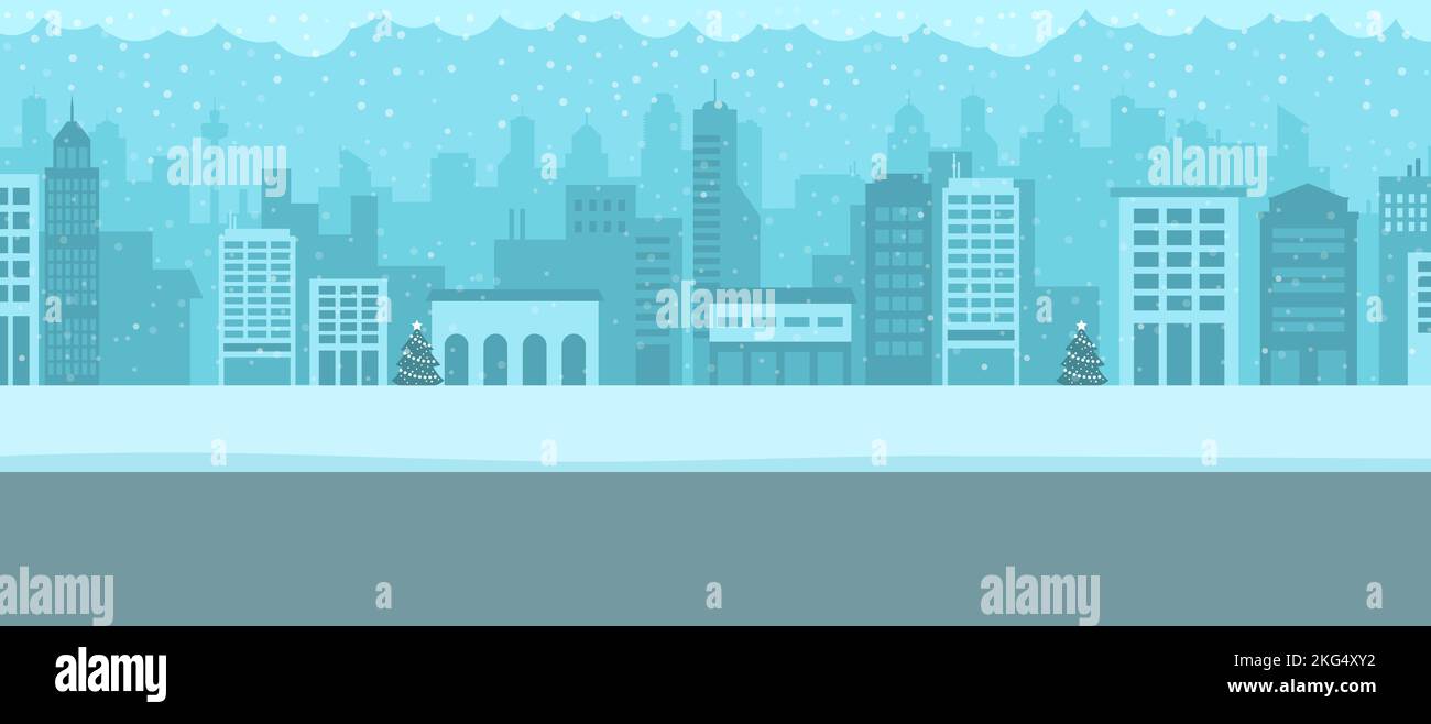 Paysage urbain avec neige à Noël, les fêtes et les célébrations concept Illustration de Vecteur