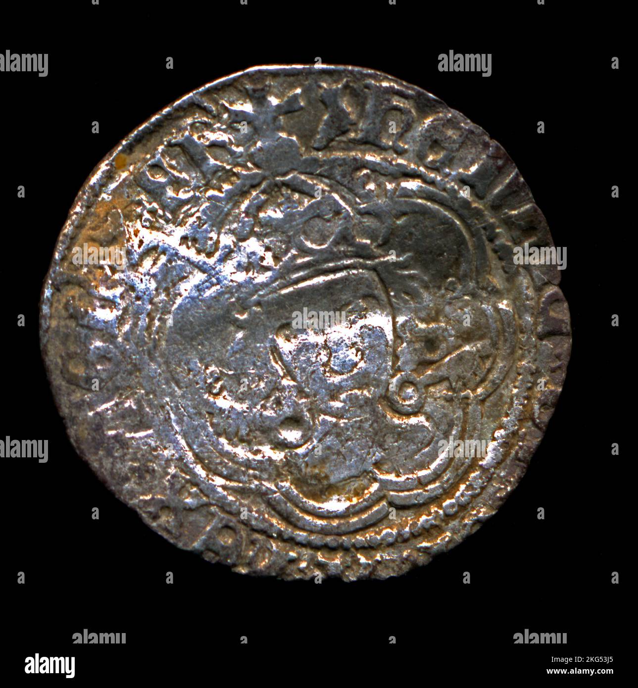 Silver Half Groat, King Henry 7th, en date du 1501-1507, détection de métal, pièce, Monnaie, Tudor Banque D'Images