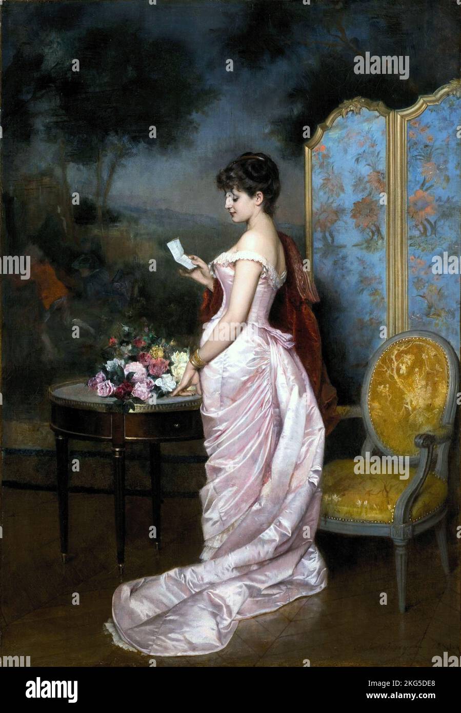 La lettre d'Amour, 1883, peinture d'Auguste Toulbouche Banque D'Images